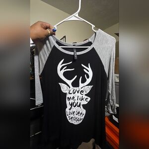 Women's Black and Gray Raglan Top